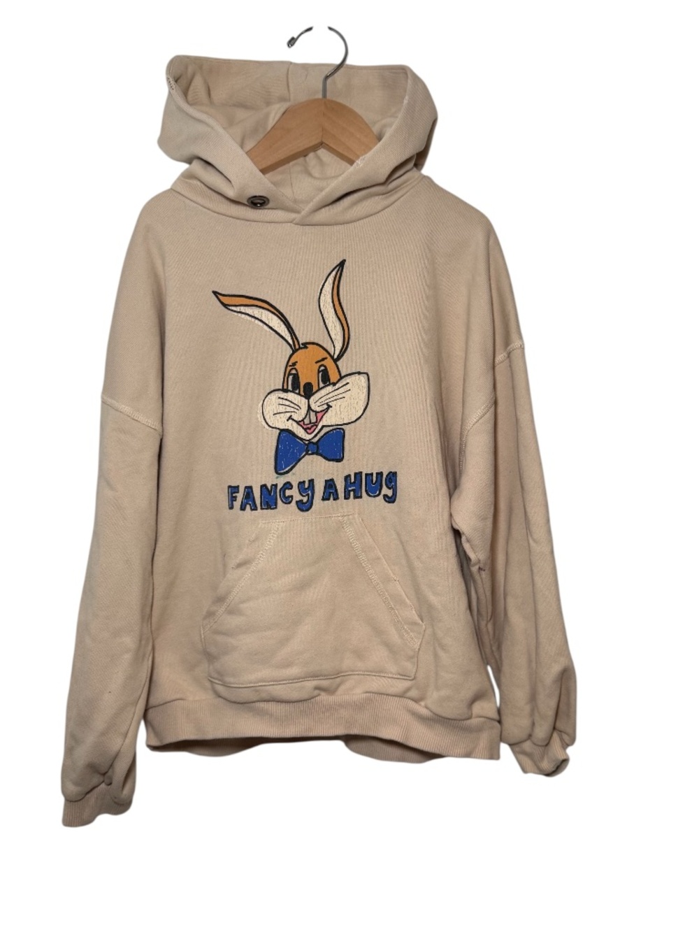 WANDER & WONDER cream hoodie sweatshirt with adorable bunny print - size 5/6